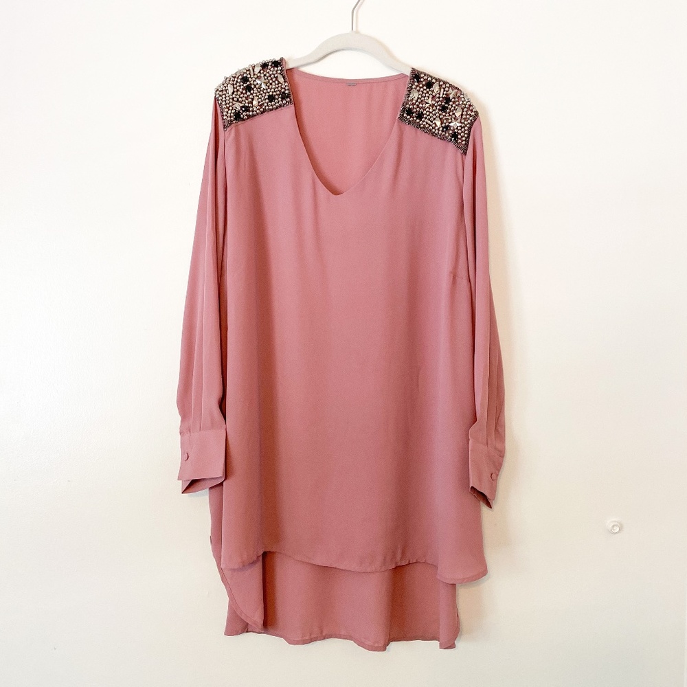 Melissa McCarthy Seven7 Hi Lo Beaded Blouse